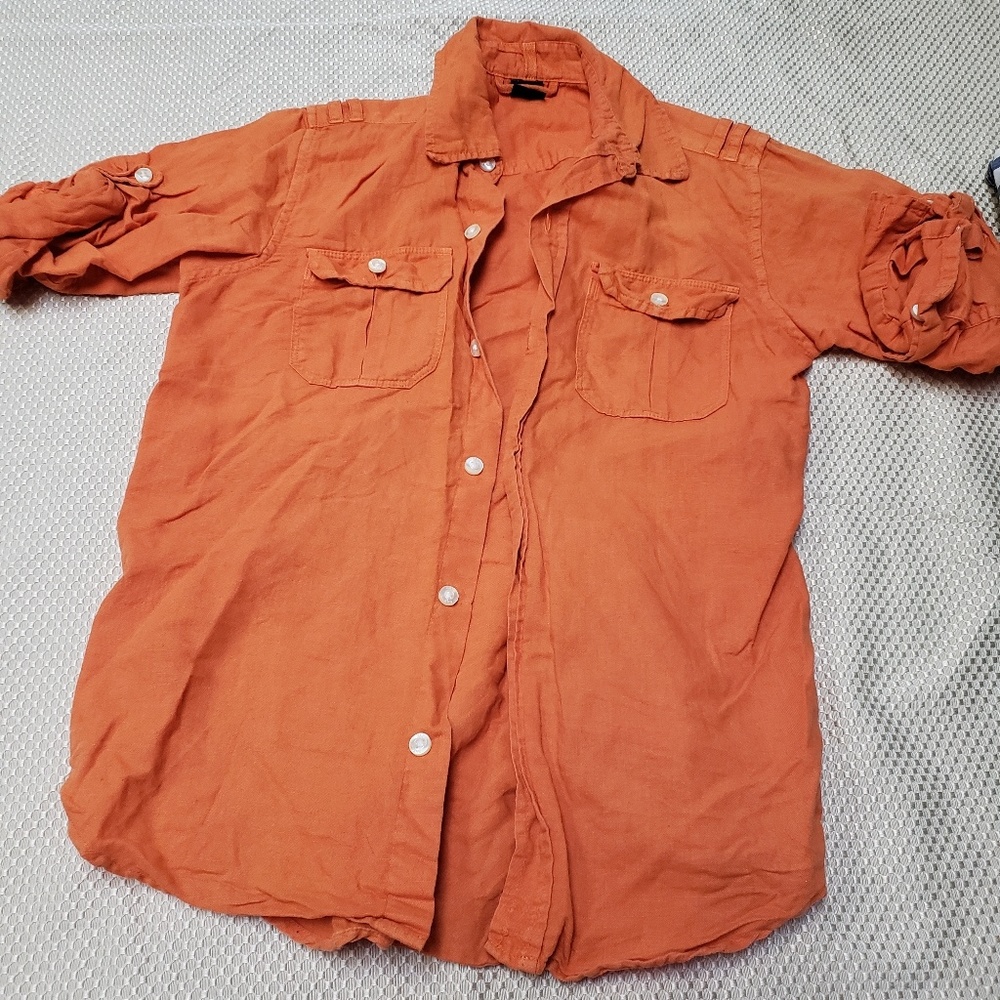 GAP Linen Button Down Shirt Orange 8